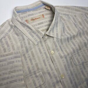 Tommy Bahama Hawaiian Shirt Mens Beige Gray Tan Short Sleeve Silk Button XXL